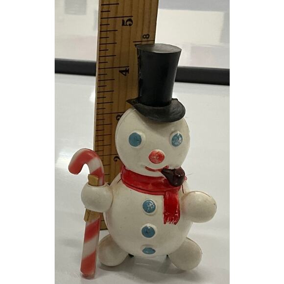 Vintage Snowman Table Top Figurine 50's Blow Mold 4.5" Hard Plastic Stand Alone - Picture 5 of 8